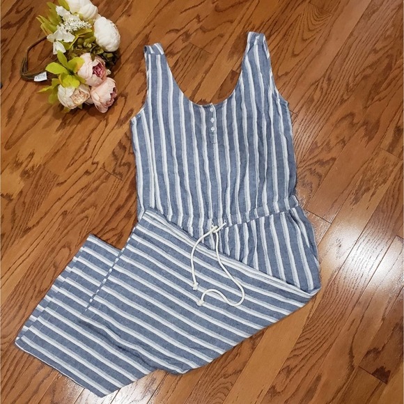 Anthropologie Pants - Anthropologie Cloth & Stone Striped Sleeveless Jumpsuit Blue and White Large